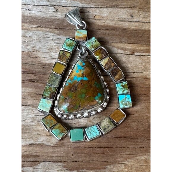 Handcrafted Sterling Silver & Turquoise Mosaic Pendant With Teardrop Design - Picture 2 of 7